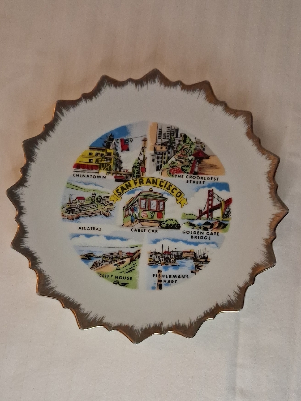 CO San Francisco Souvenir Plate - White with Red, Blue, Green, Yellow Accents